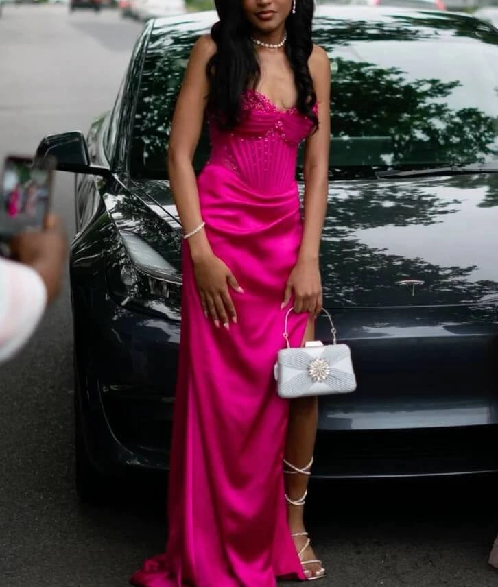 Fuchsia Sweetheart Prom Dress Mermaid Long Split Formal Gown simple gentle atmospheric and unique desi Bring summer colors to enhance whiteness