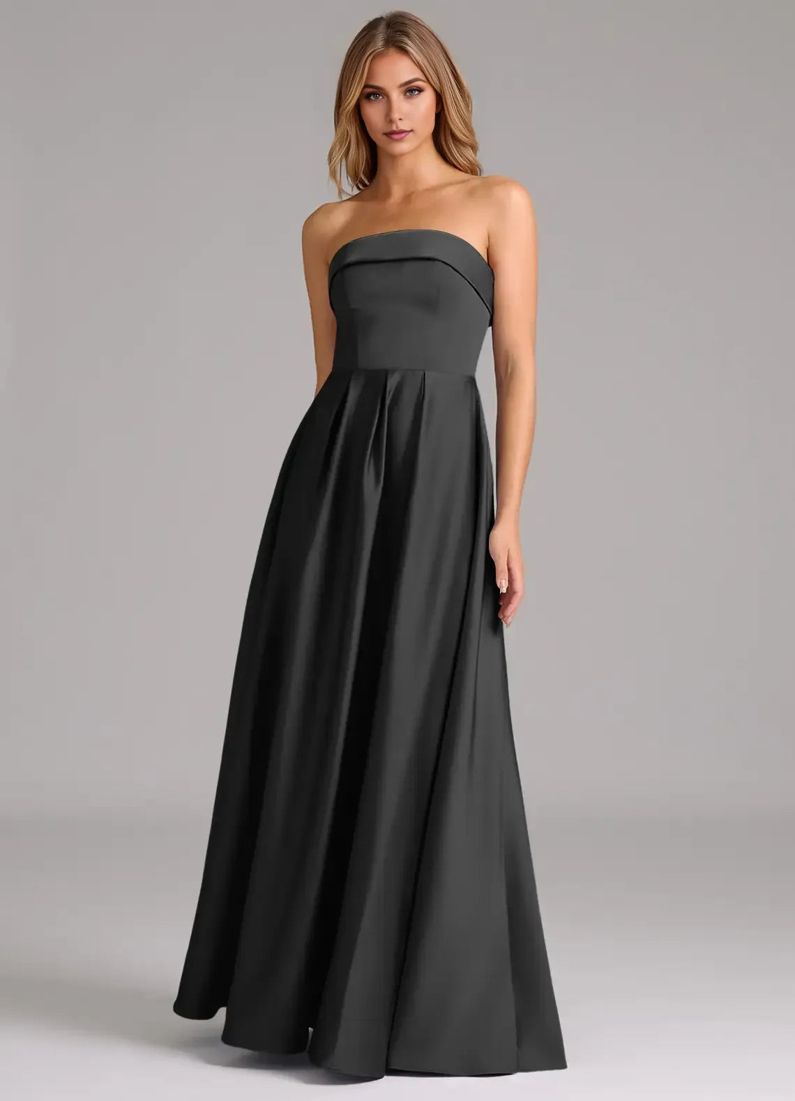 Full A Line Strapless Sleeveless Open Back Floor Length For Women Evening Dress