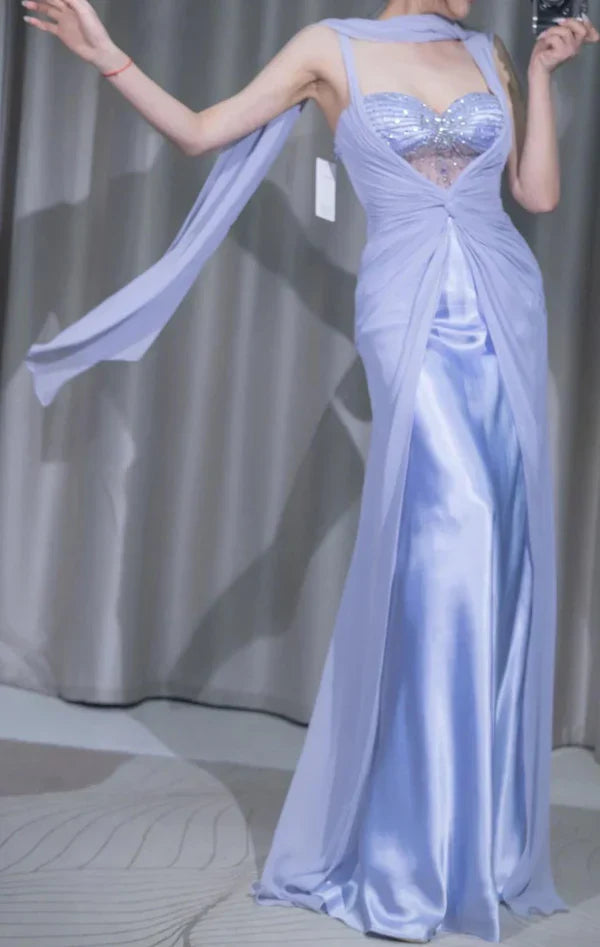 Gentle Purple A Line Strap Beaded Chiffon Satin Prom Dress Evening Dress simple gentle atmospheric and unique desi Bring summer colors to enhance whiteness