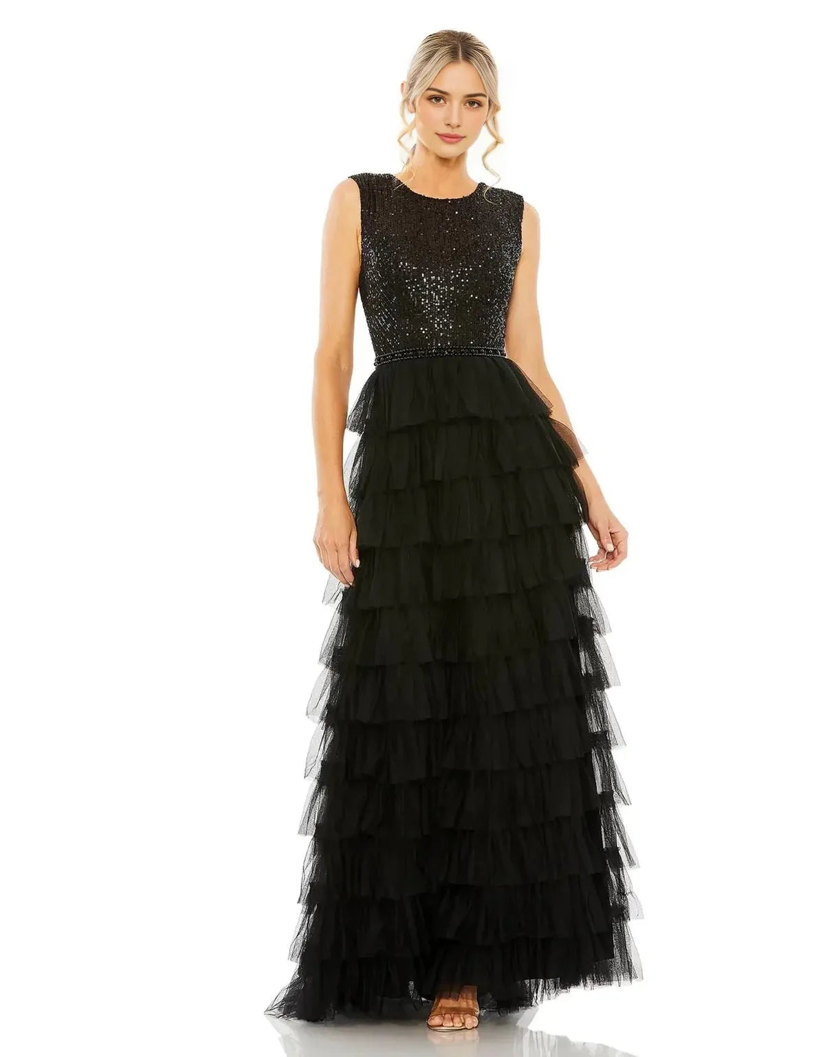 Glamorous A-Line Crew-Neck Sleeveless Zipper-Back Floor-Length Prom Dress