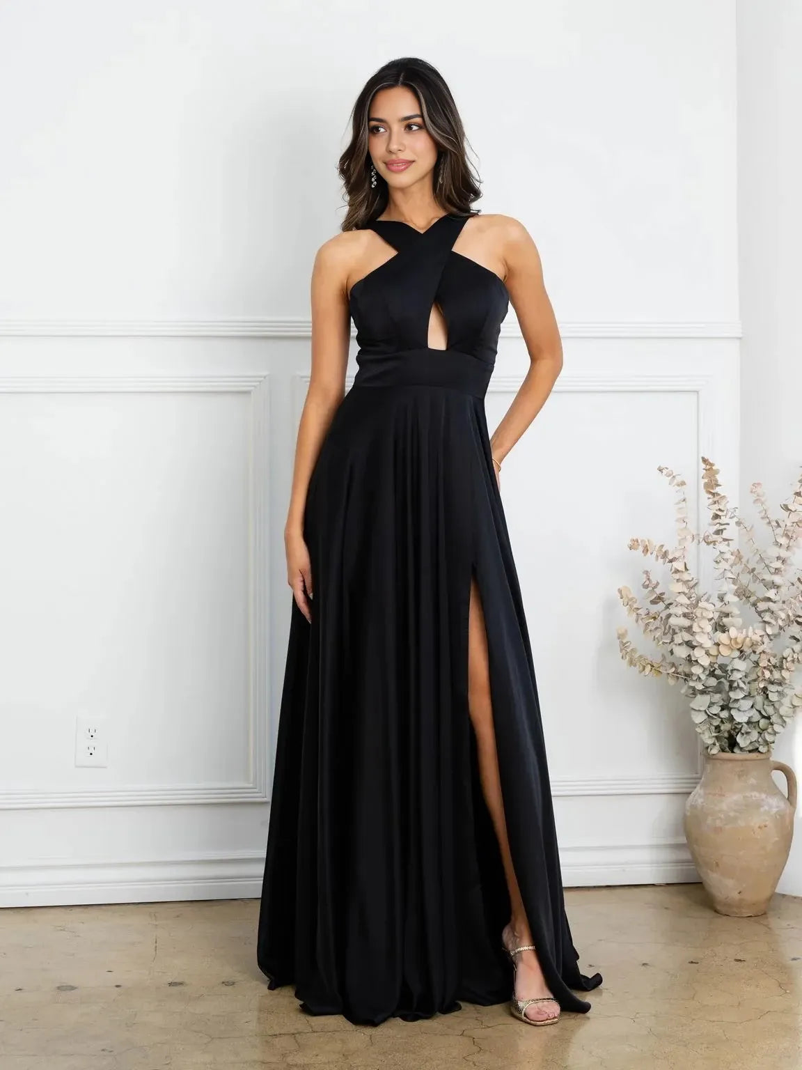 Glamorous A-Line Crisscross Halter Sleeveless Zipper Back Floor Length Prom Dress