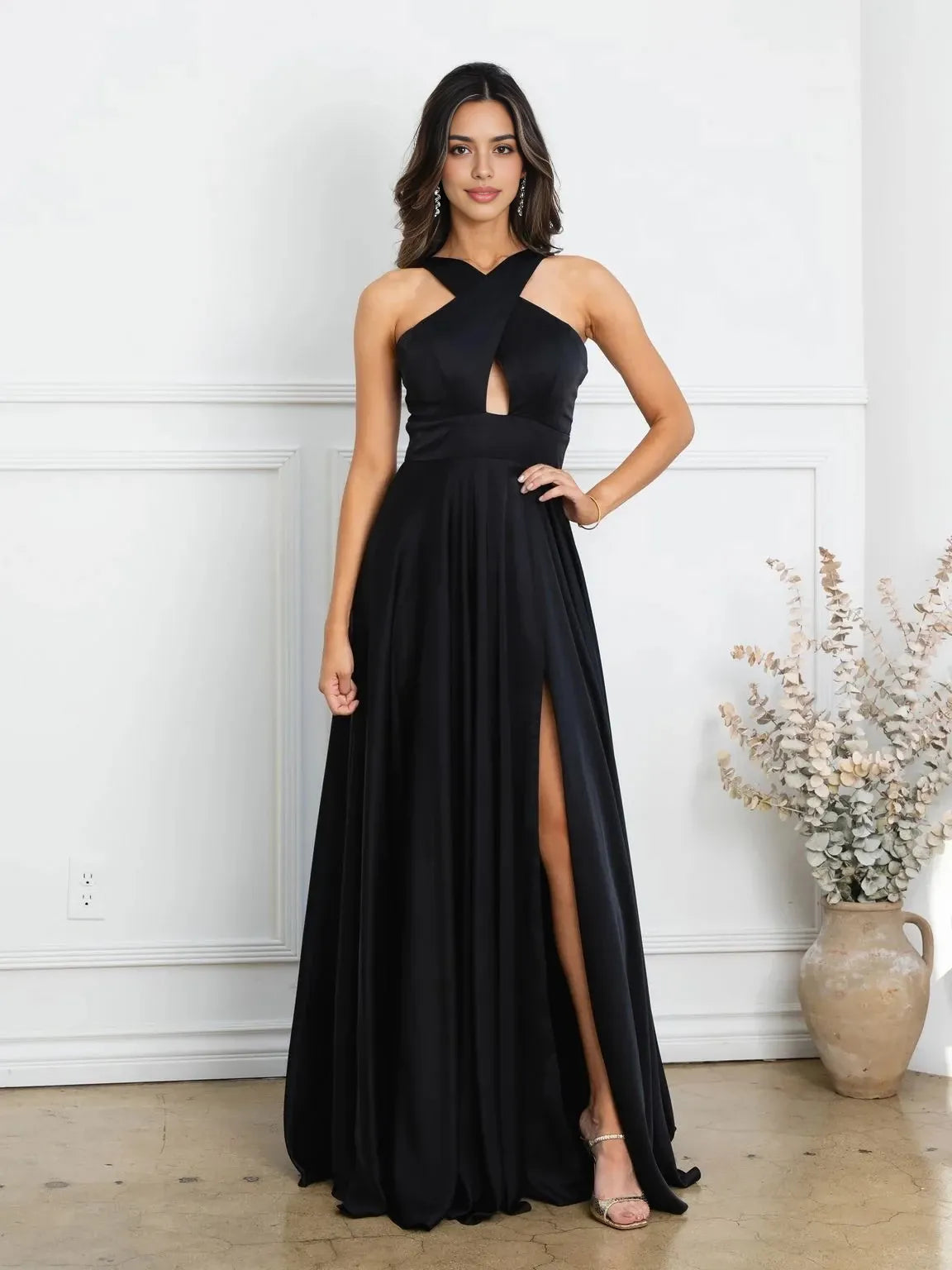 Glamorous A-Line Crisscross Halter Sleeveless Zipper Back Floor Length Prom Dress