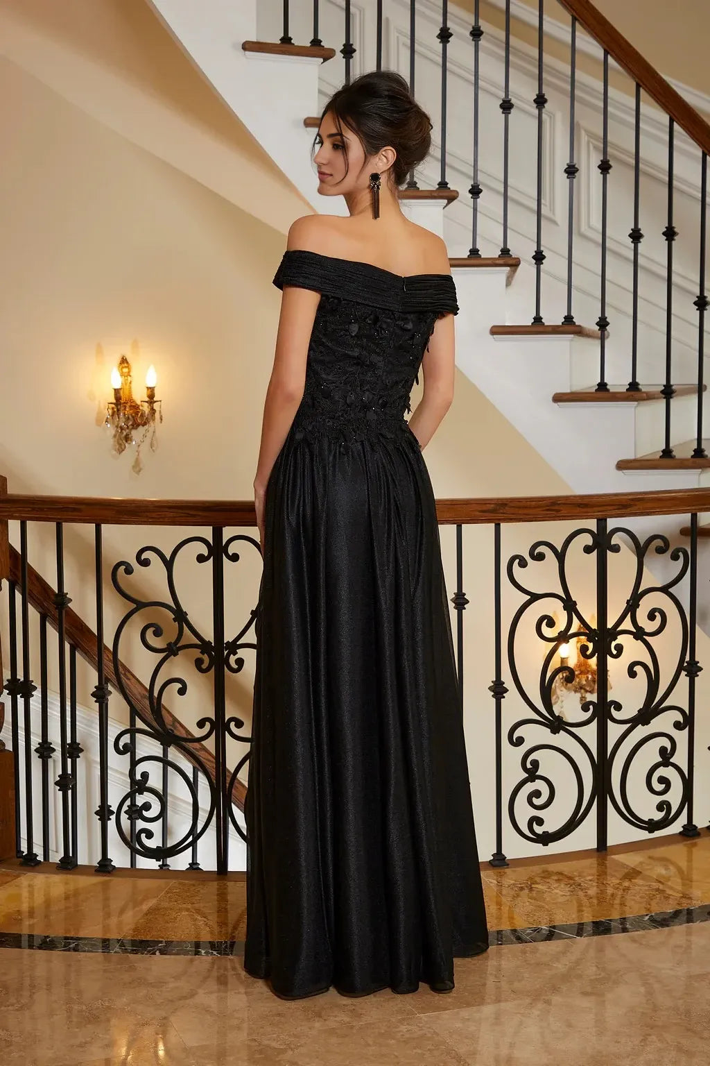 Glamorous A-Line Off-Shoulder Sleeveless Zipper-Back Train-Floor-Length Prom Dress