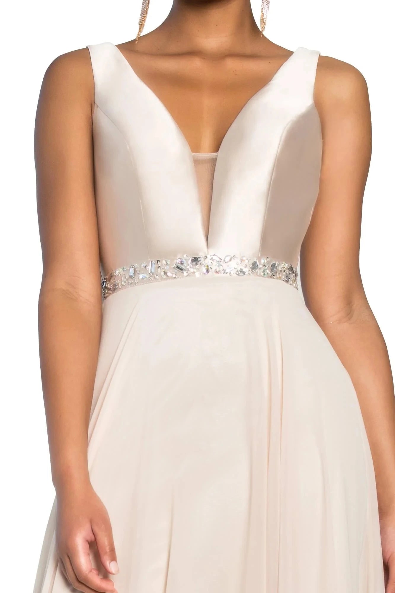Glamorous A-Line Plunging-V Sleeveless Zipper-Back Floor-Length Prom Dress