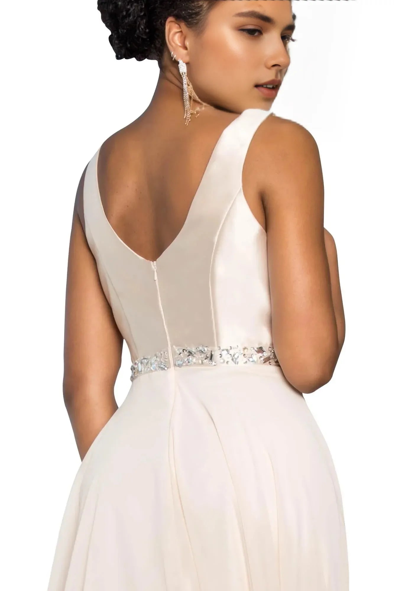 Glamorous A-Line Plunging-V Sleeveless Zipper-Back Floor-Length Prom Dress