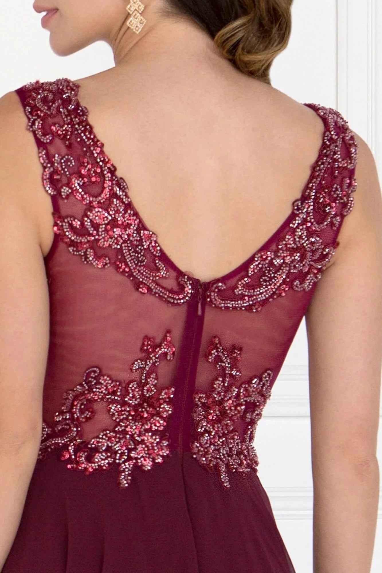 Glamorous A-Line Square-Neck Sleeveless Open-Back Floor-Length Beaded Prom Dress