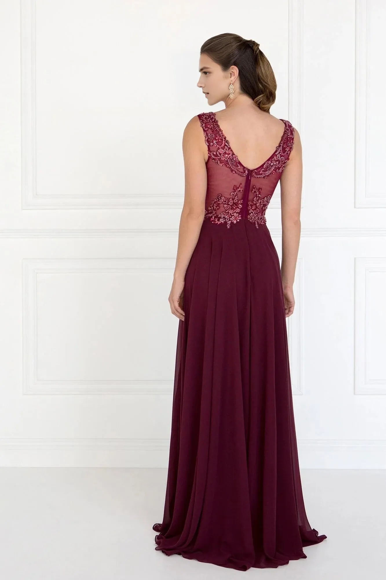 Glamorous A-Line Square-Neck Sleeveless Open-Back Floor-Length Beaded Prom Dress