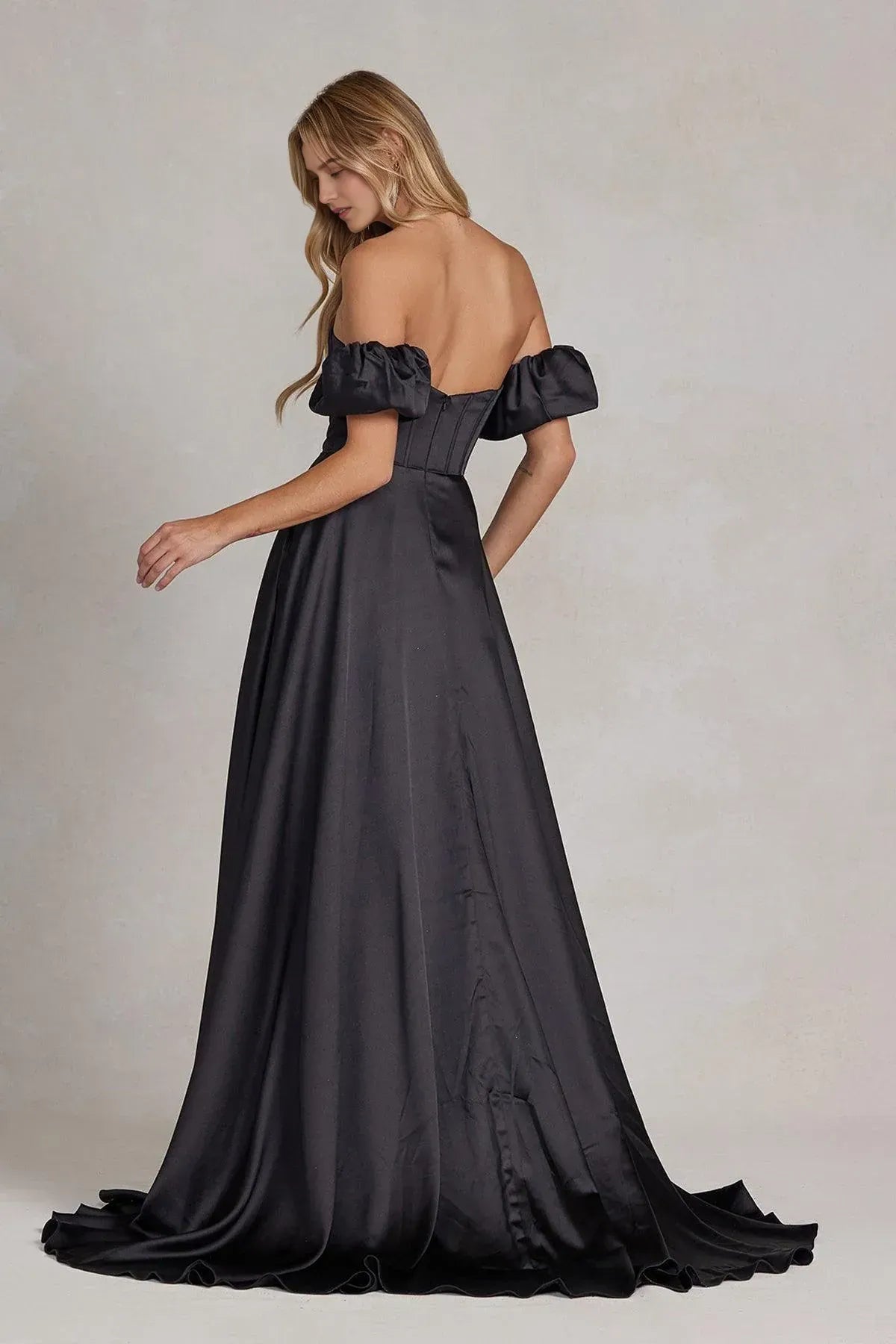 Glamorous A-Line Sweetheart Off-Shoulder Open Back Train Floor Length Prom Dress