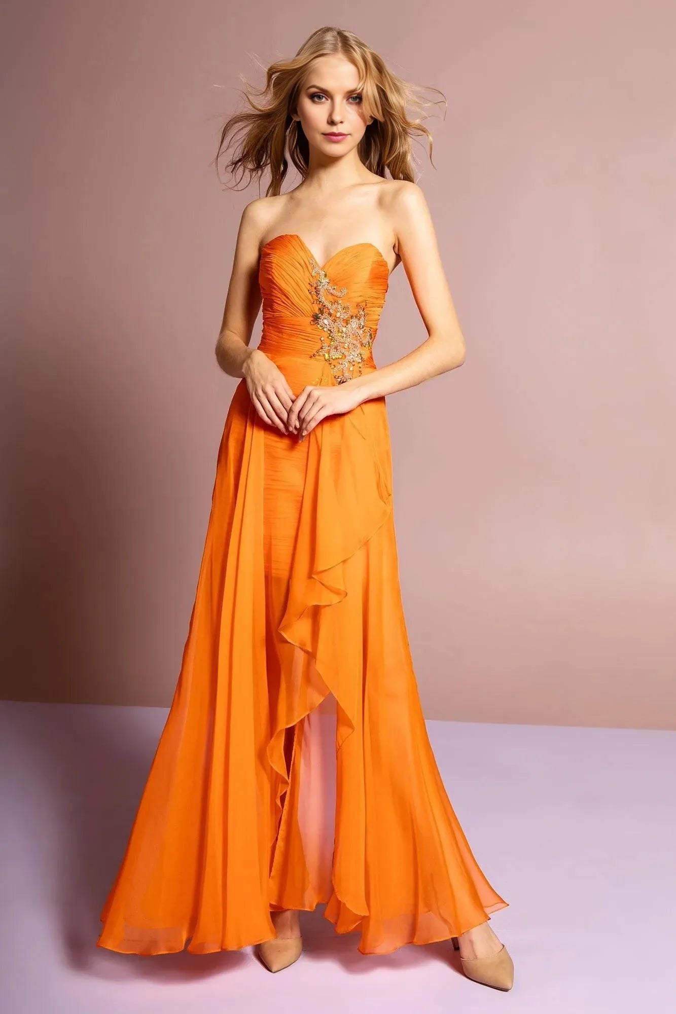 Glamorous A-Line A-Line Sleeveless Open-Back Floor-Length Beaded Prom Dress