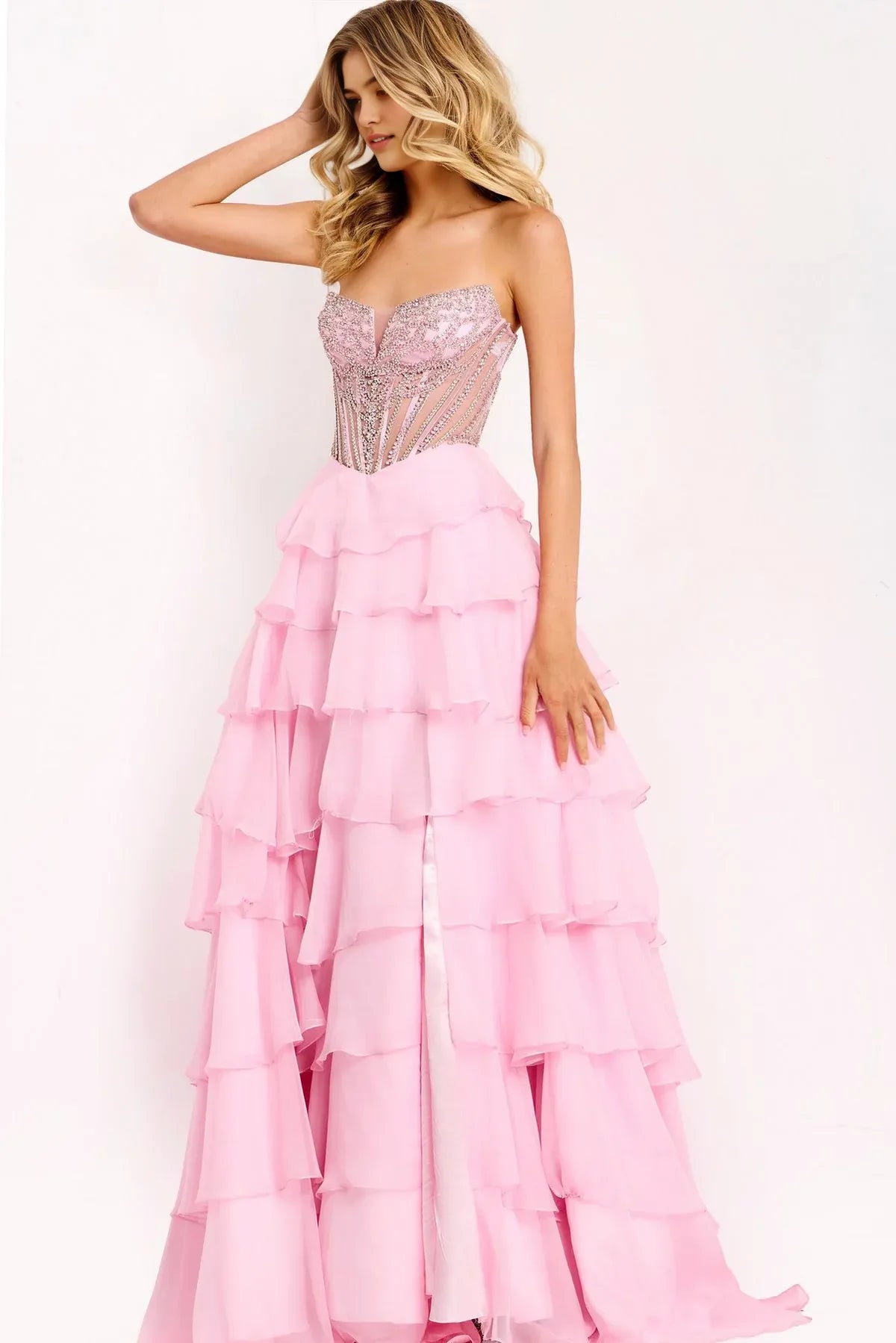 Glamorous Ball-Gown Strapless Sleeveless Open-Back Floor-Length Prom Dress