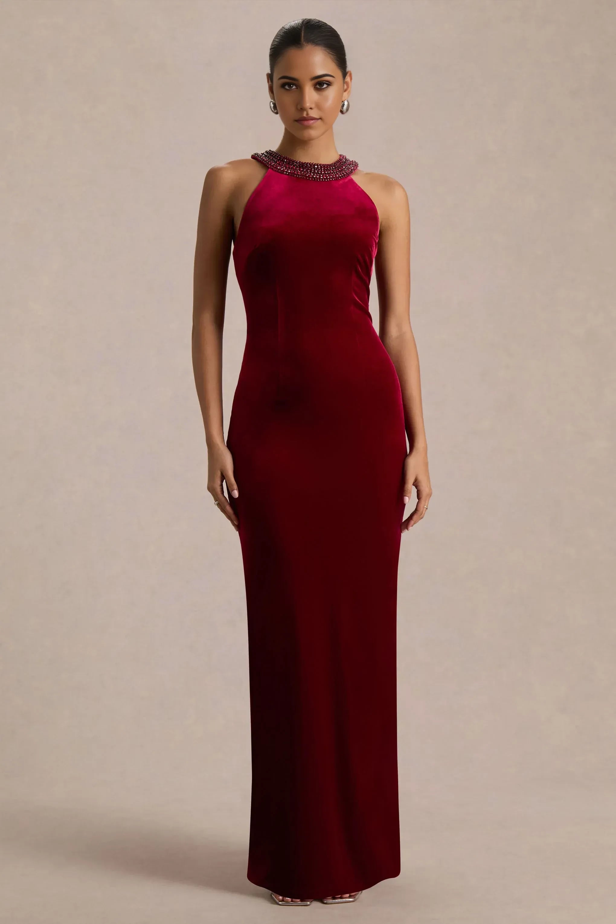 Glamorous Mermaid Halter Neck Sleeveless Beaded Collar Back Zipper Floor Length Prom Dress