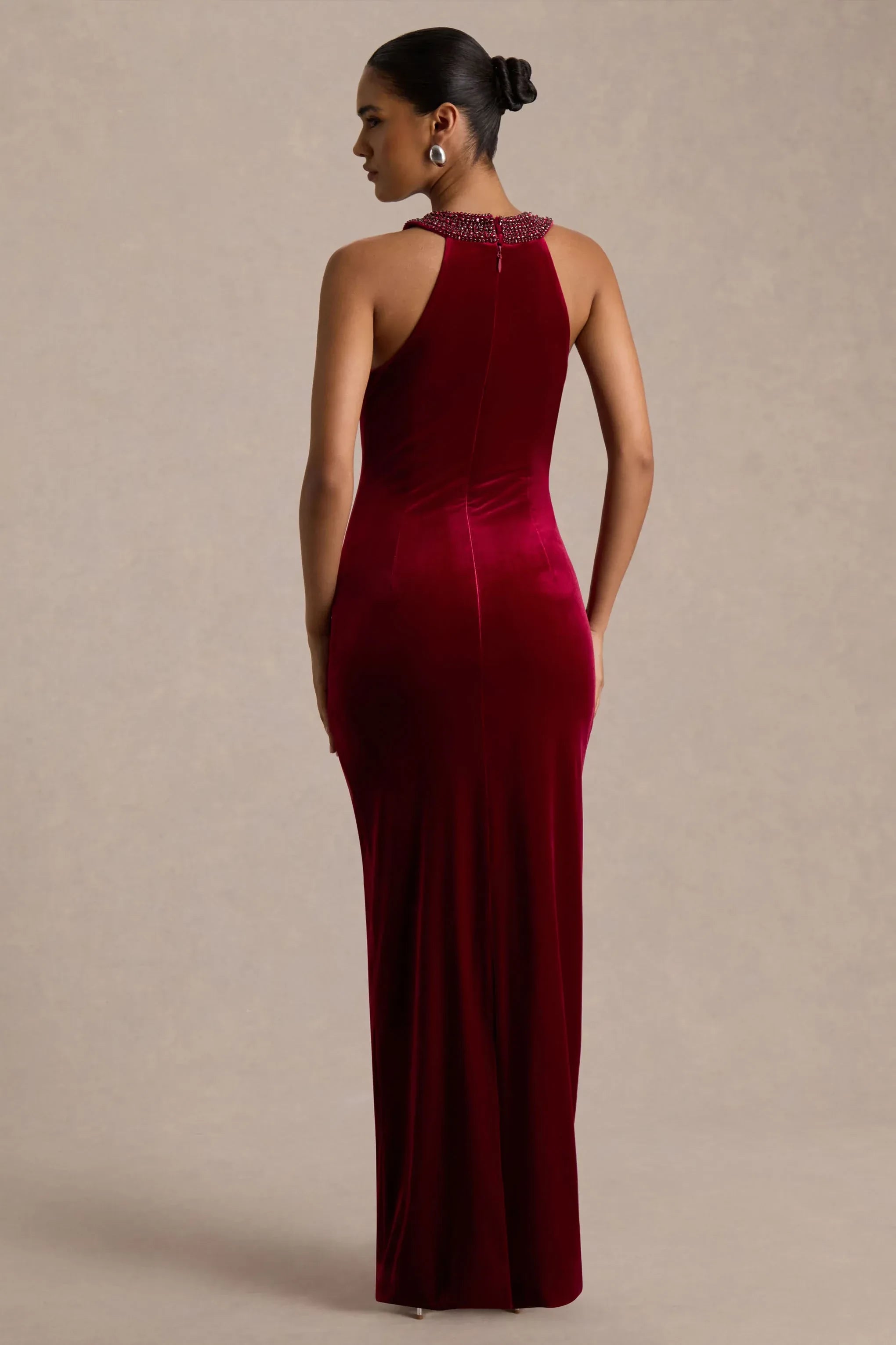 Glamorous Mermaid Halter Neck Sleeveless Beaded Collar Back Zipper Floor Length Prom Dress