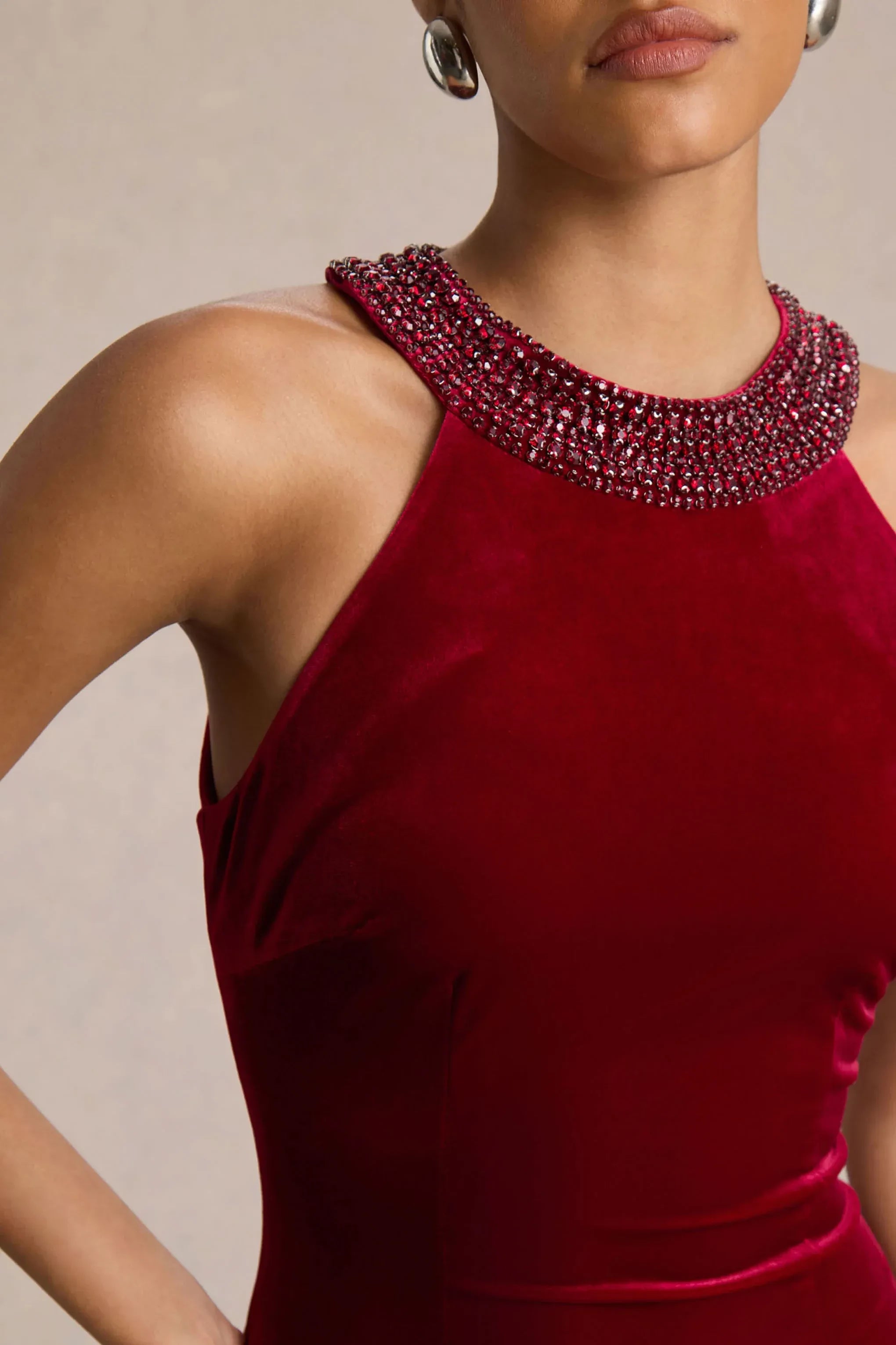 Glamorous Mermaid Halter Neck Sleeveless Beaded Collar Back Zipper Floor Length Prom Dress