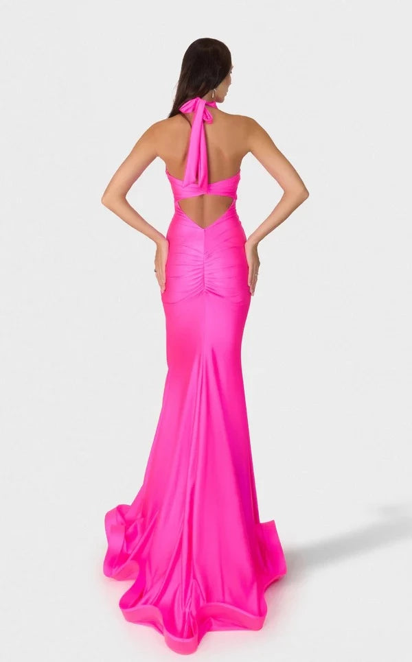 Glamorous Mermaid Halter Sleeveless Lace-Up-Back Floor-Length Prom Dress