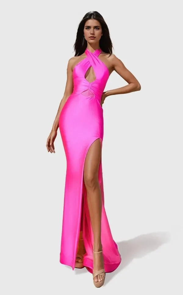 Glamorous Mermaid Halter Sleeveless Lace-Up-Back Floor-Length Prom Dress