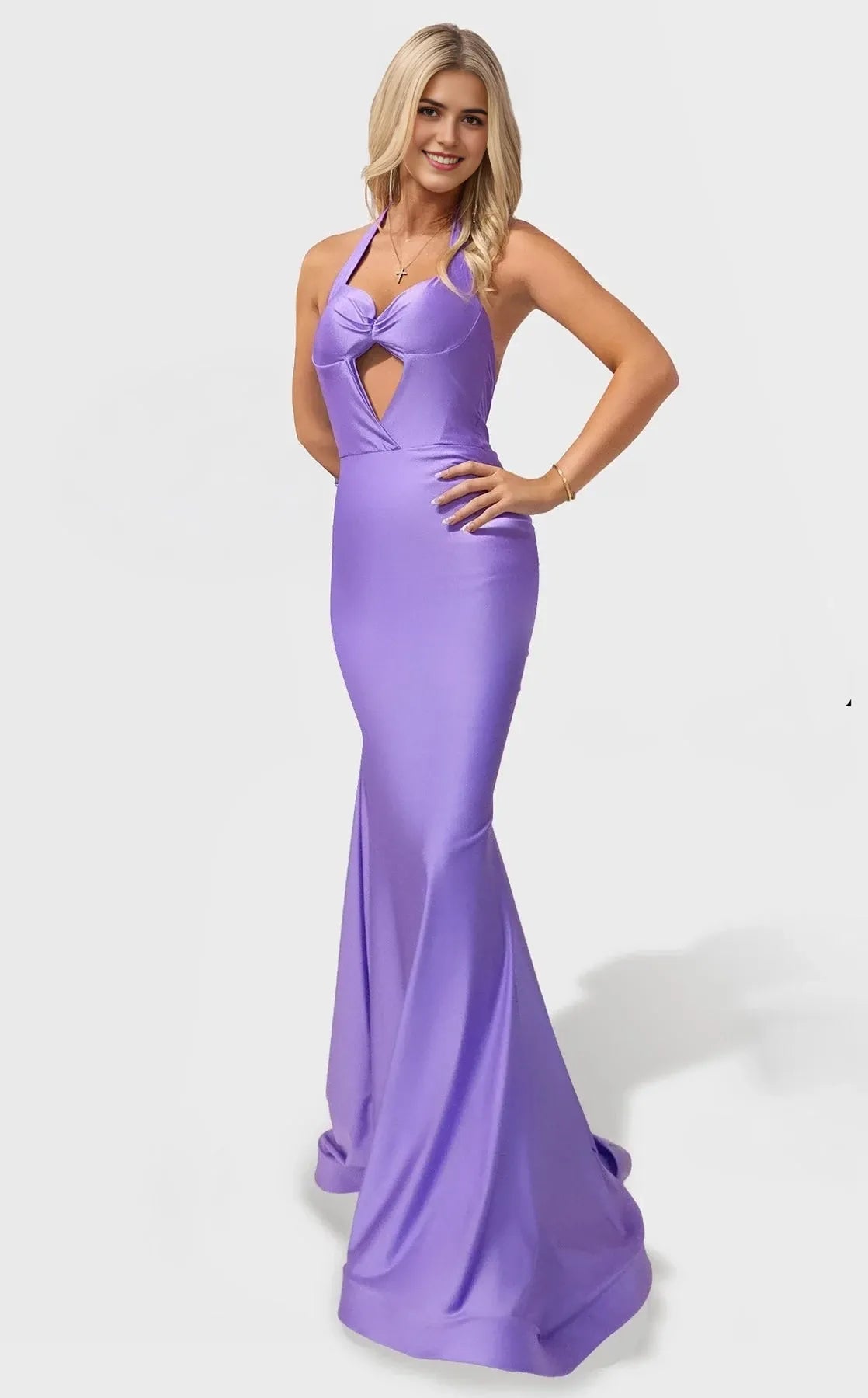 Glamorous Mermaid Halter Sleeveless Open-Back Floor-Length Prom Dress