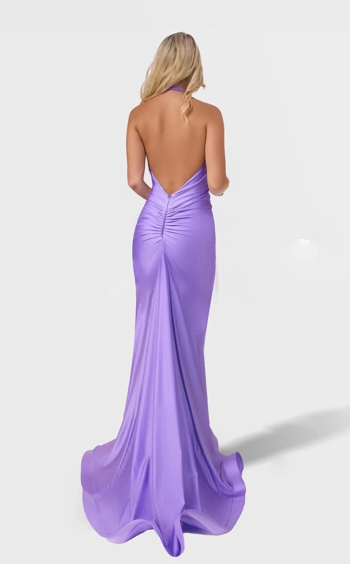 Glamorous Mermaid Halter Sleeveless Open-Back Floor-Length Prom Dress