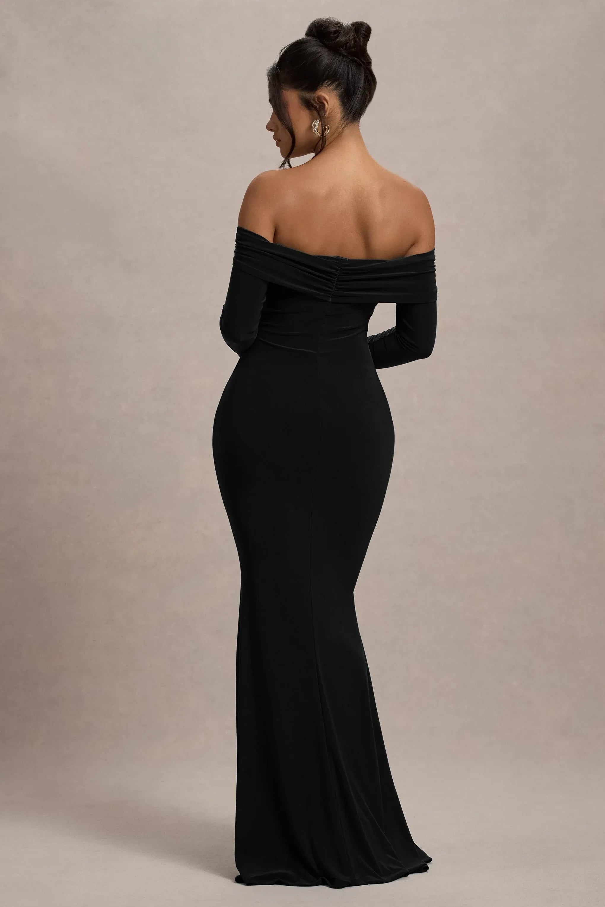 Glamorous Mermaid Off Shoulder Long Sleeve Ruched Floor Length Prom Dress