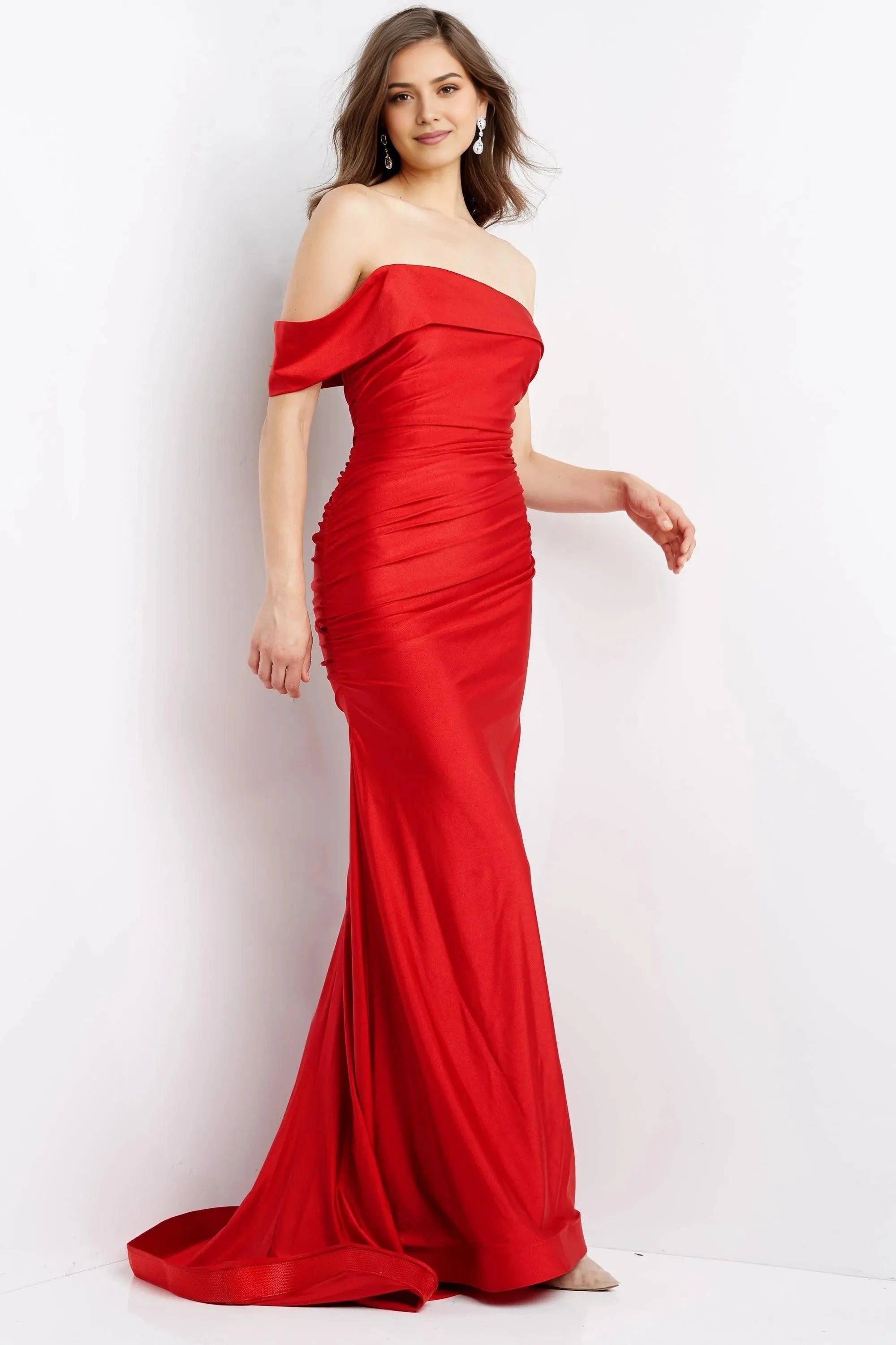 Glamorous Mermaid Off-Shoulder Sleeveless Open-Back Floor-Length Satin Prom Dress