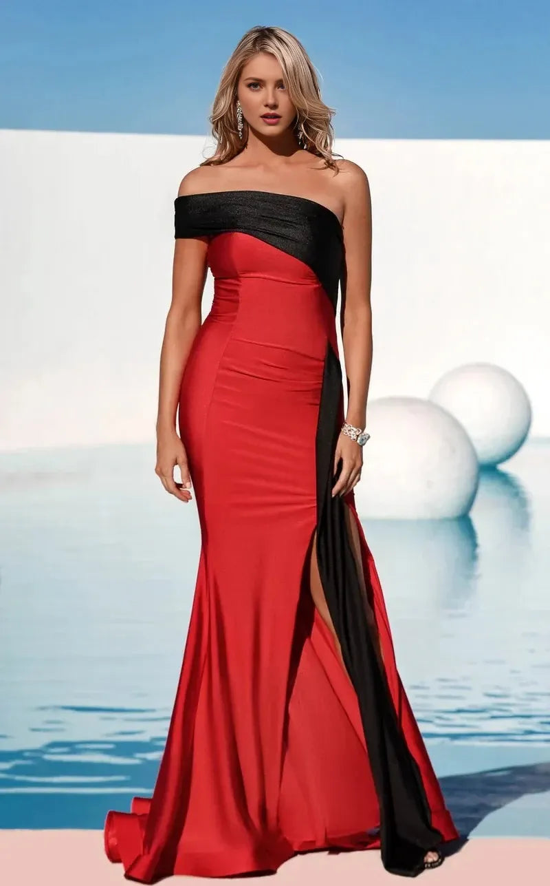 Glamorous Mermaid Off-Shoulder Sleeveless Open Back Train Floor Length Prom Dress