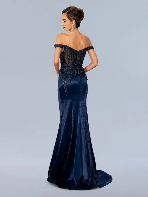 Glamorous Mermaid Off-The-Shoulder Short-Sleeve Open-Back Floor-Length Prom Dress