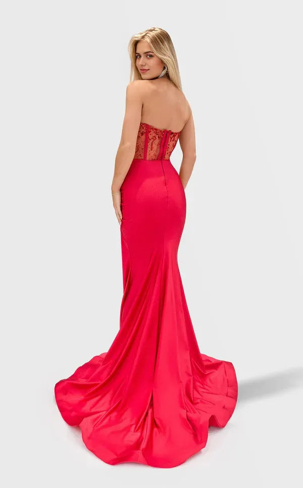 Glamorous Mermaid Strapless Sleeveless Open-Back Floor-Length Prom Dress