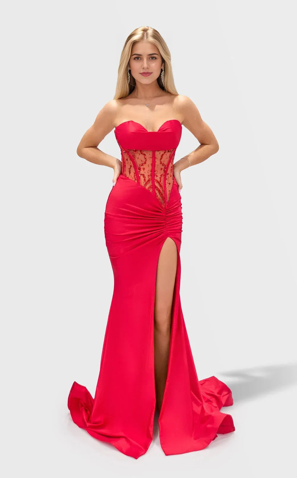 Glamorous Mermaid Strapless Sleeveless Open-Back Floor-Length Prom Dress