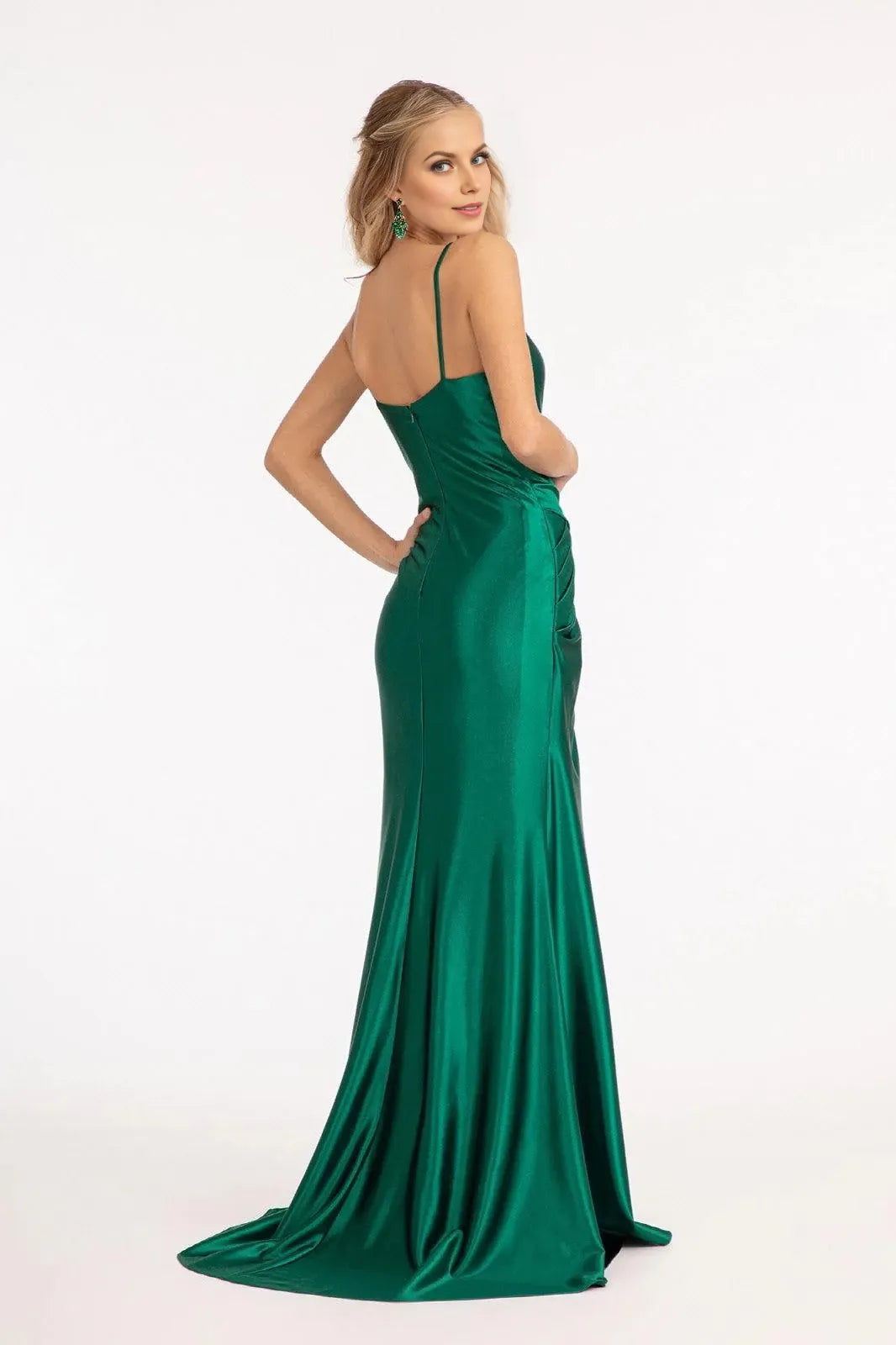 Glamorous Mermaid Sweetheart Spaghetti-Strap Open-Back Floor-Length Satin Prom Dress
