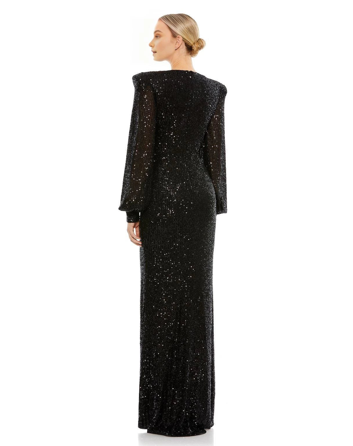 Glamorous Mermaid V-Neck Bishop Sleeve Zipper Back Floor Length Prom Dress