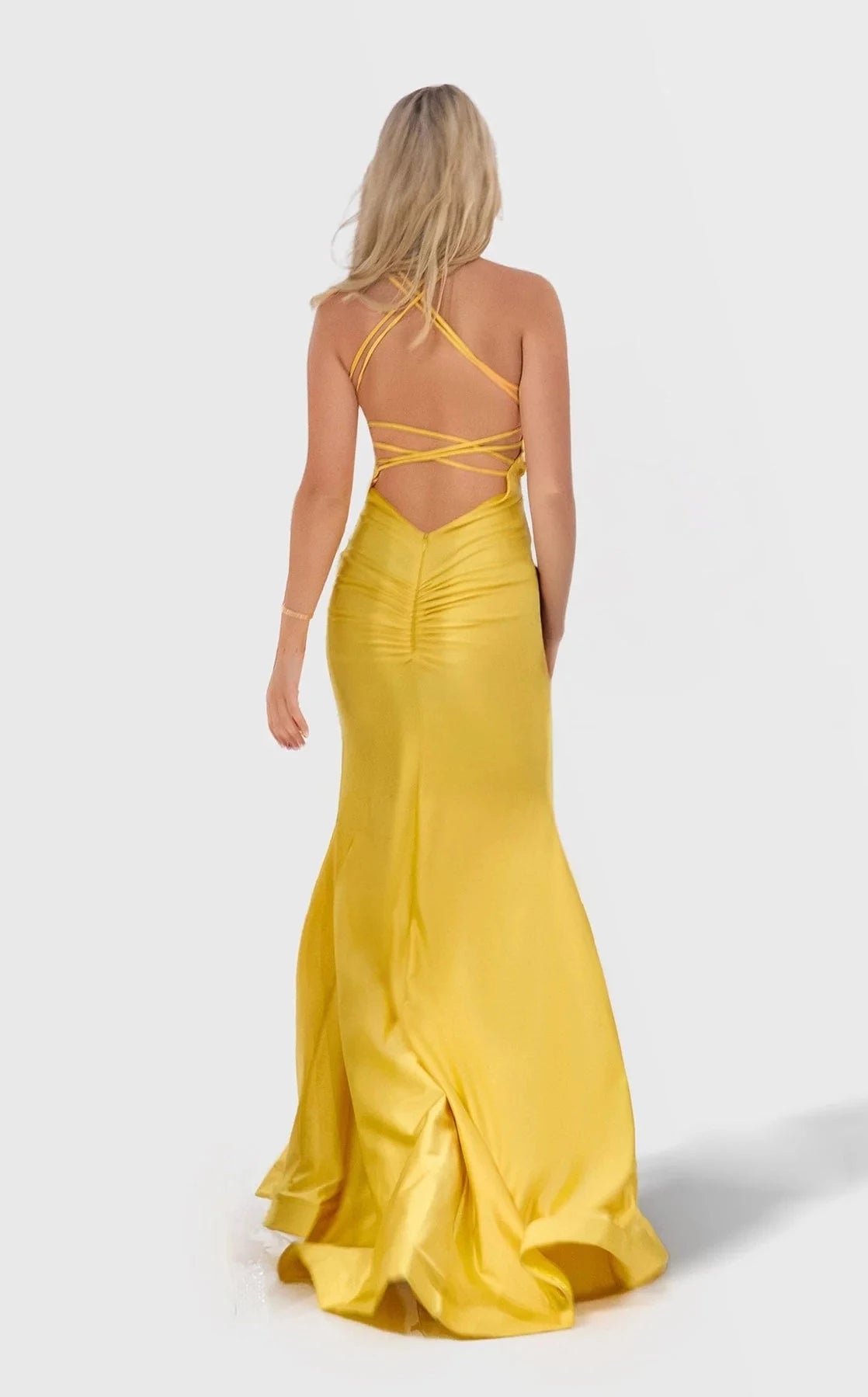 Glamorous Mermaid V-Neck Sleeveless Lace-Up-Back Floor-Length Prom Dress