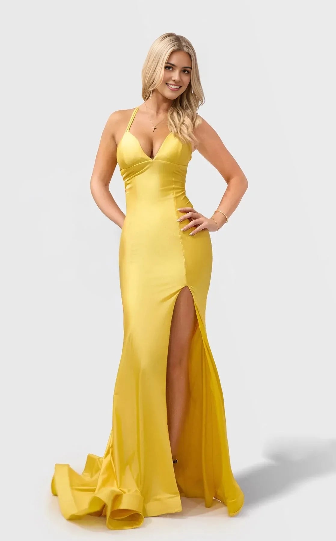 Glamorous Mermaid V-Neck Sleeveless Lace-Up-Back Floor-Length Prom Dress