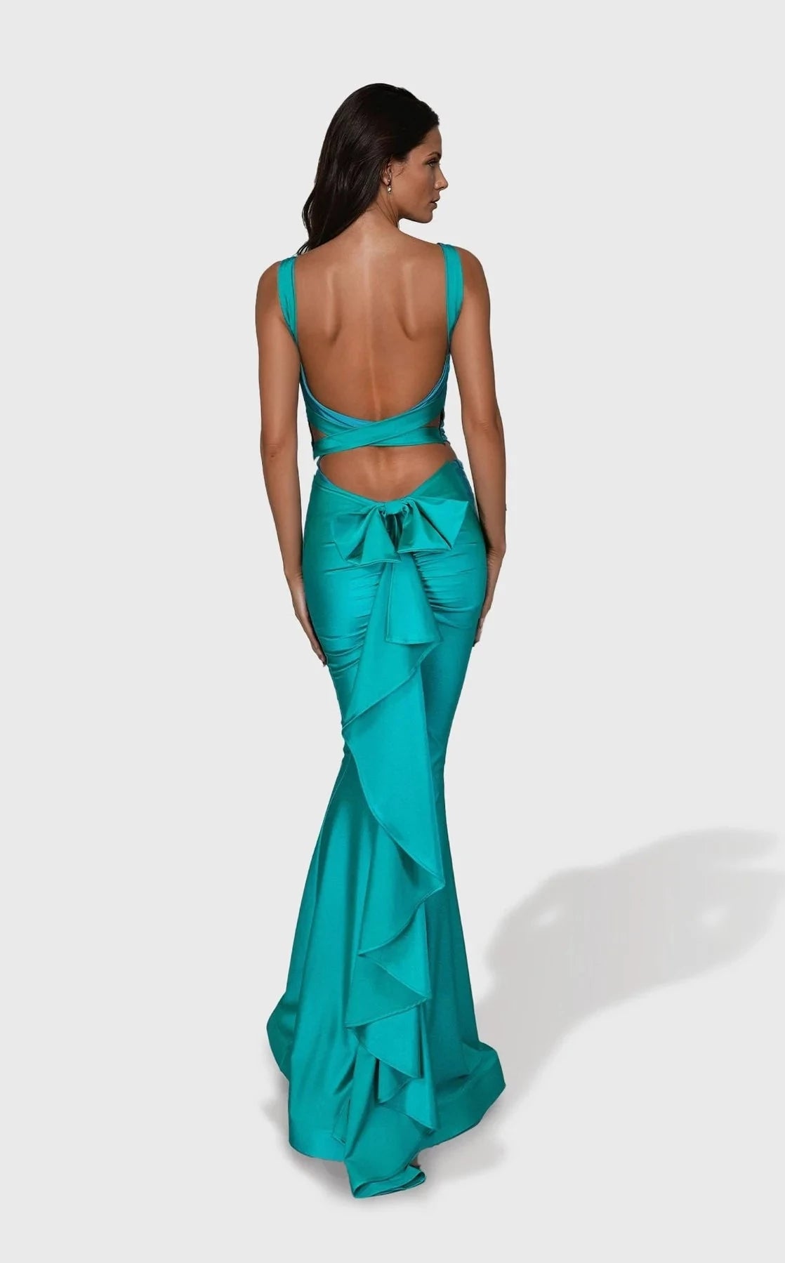 Glamorous Mermaid V-Neck Sleeveless Open-Back Floor-Length Prom Dress