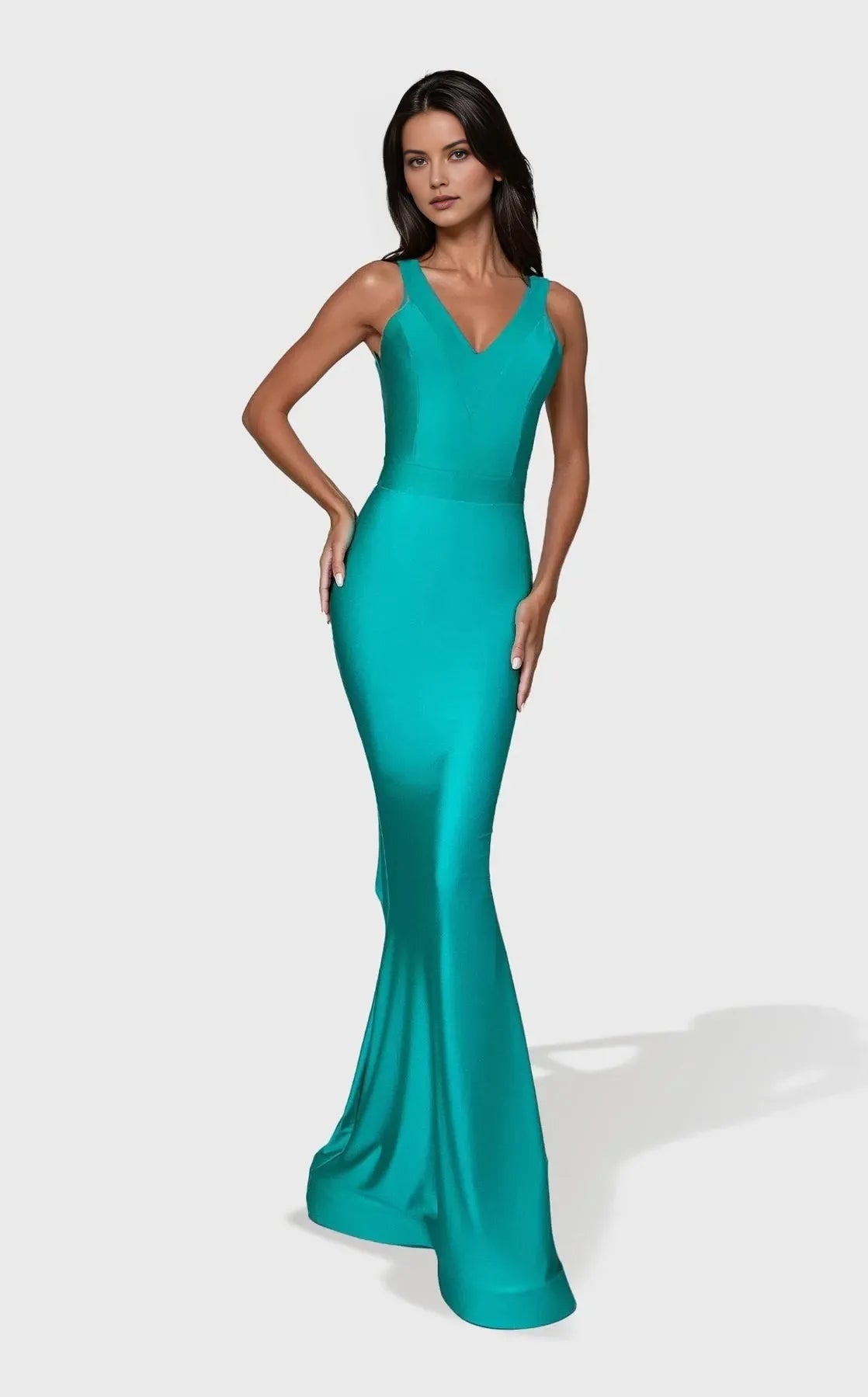 Glamorous Mermaid V-Neck Sleeveless Open-Back Floor-Length Prom Dress
