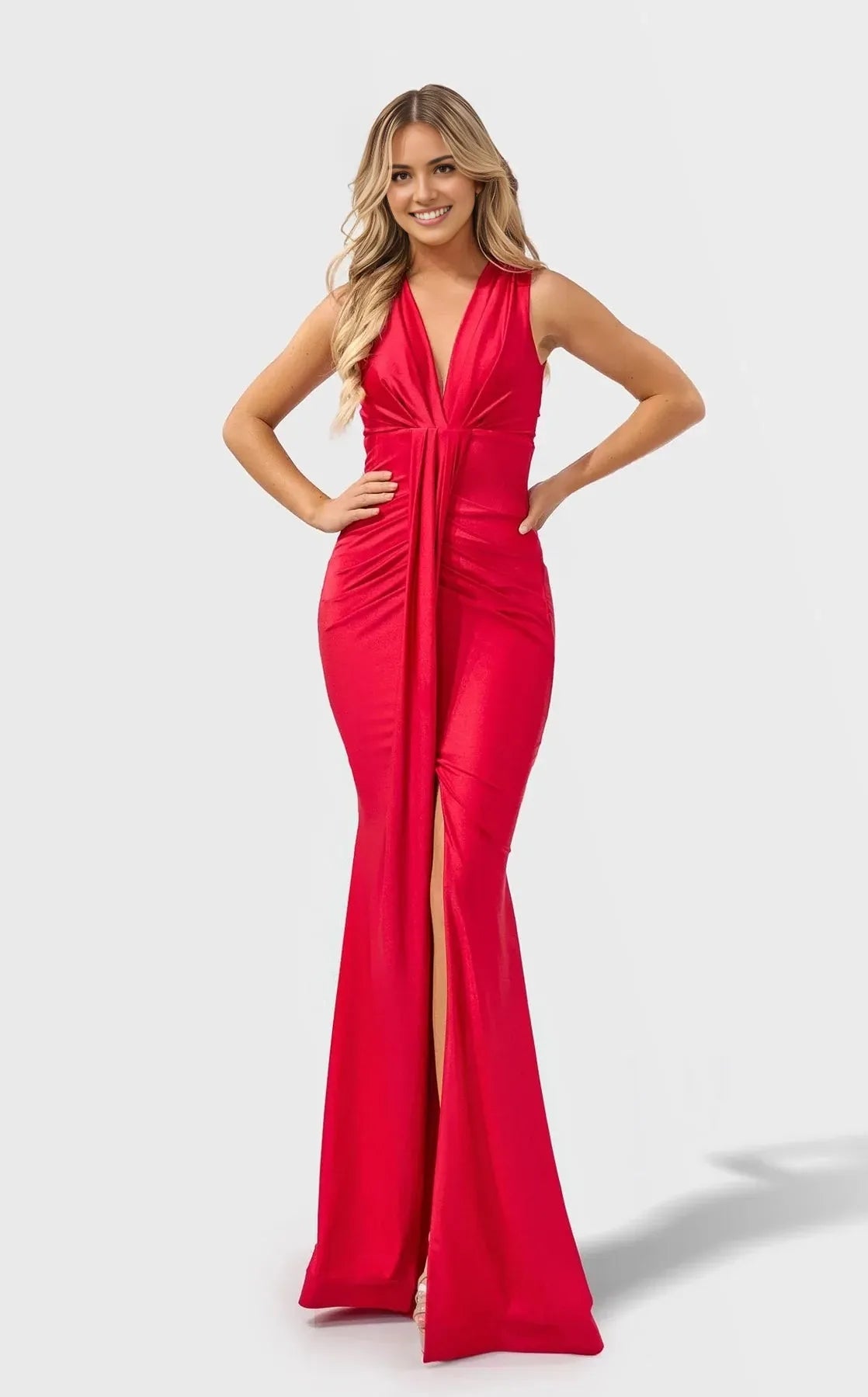 Glamorous Mermaid V-Neck Sleeveless Zipper-Back Floor-Length Prom Dress