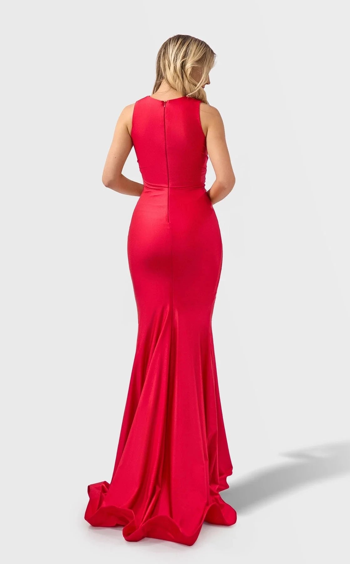 Glamorous Mermaid V-Neck Sleeveless Zipper-Back Floor-Length Prom Dress