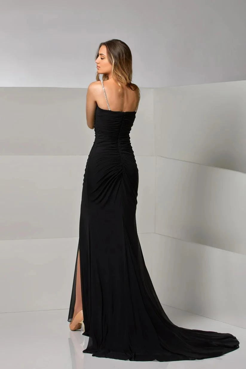 Glamorous Mermaid V Neck Spaghetti Strap Open Back Train Floor Length Prom Dress