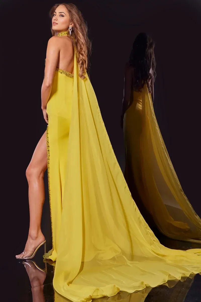 Glamorous Sheath Halter Sleeveless Open Back Train Floor Length Prom Dress