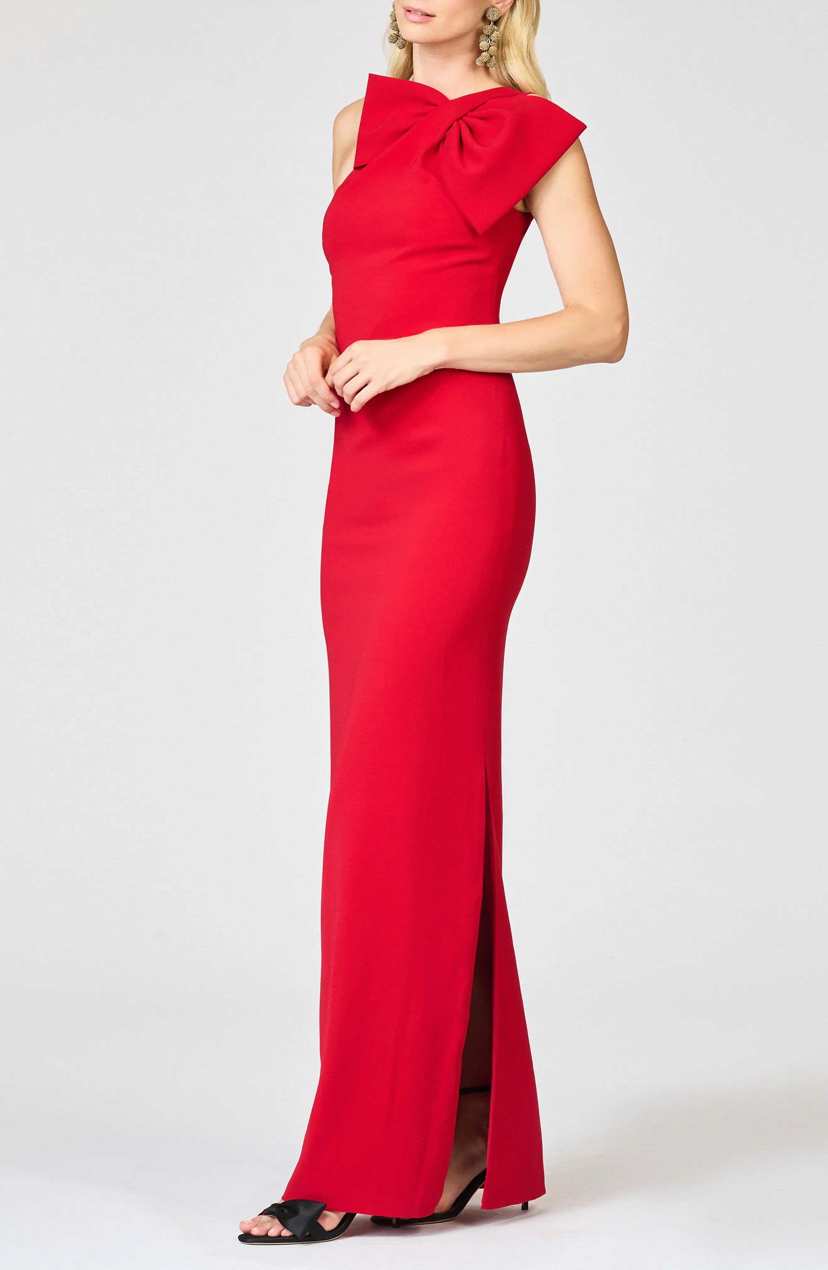 Glamorous Sheath One Shoulder Bow Accent Zip Back Maxi For Adults Evening Dress