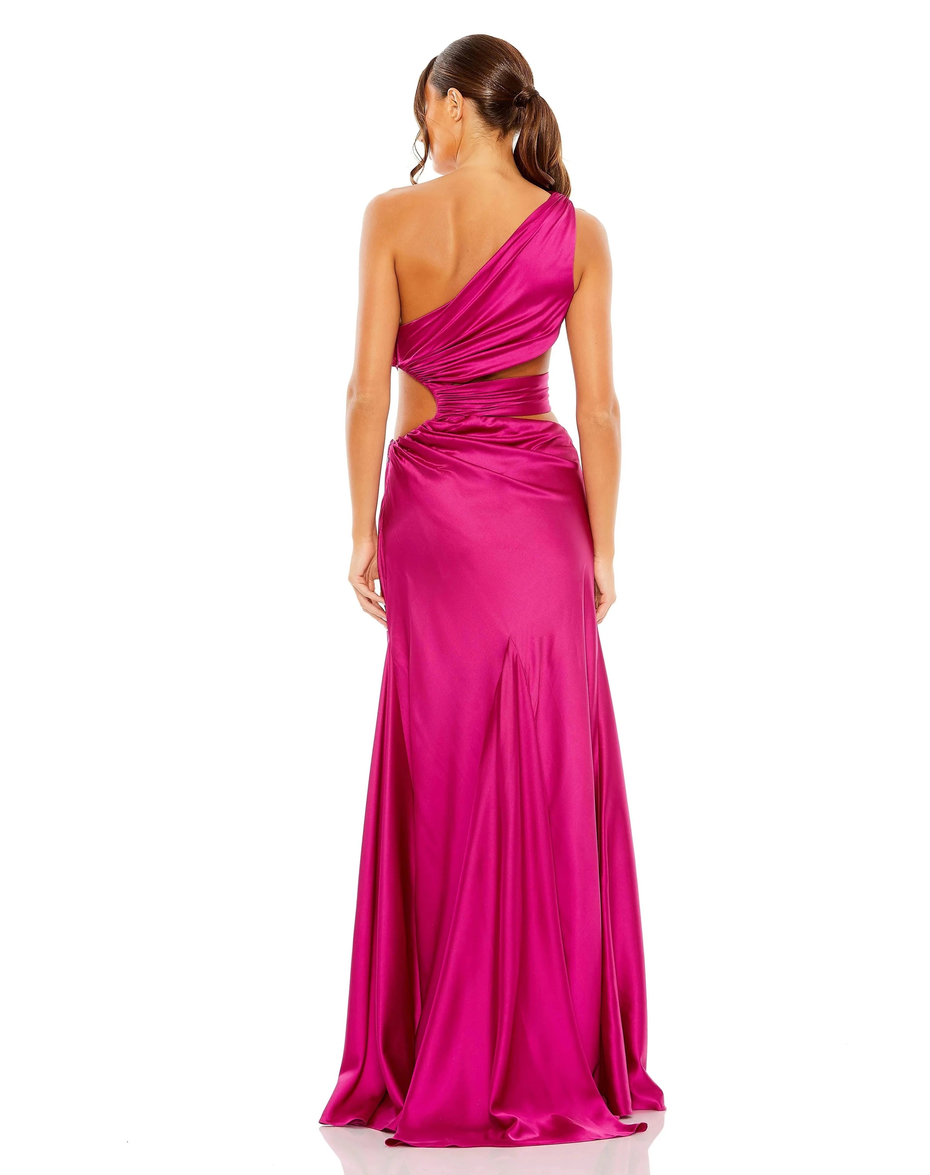 Glamorous Sheath One-Shoulder Sleeveless Cut-Out-Back Floor-Length Satin Prom Dress