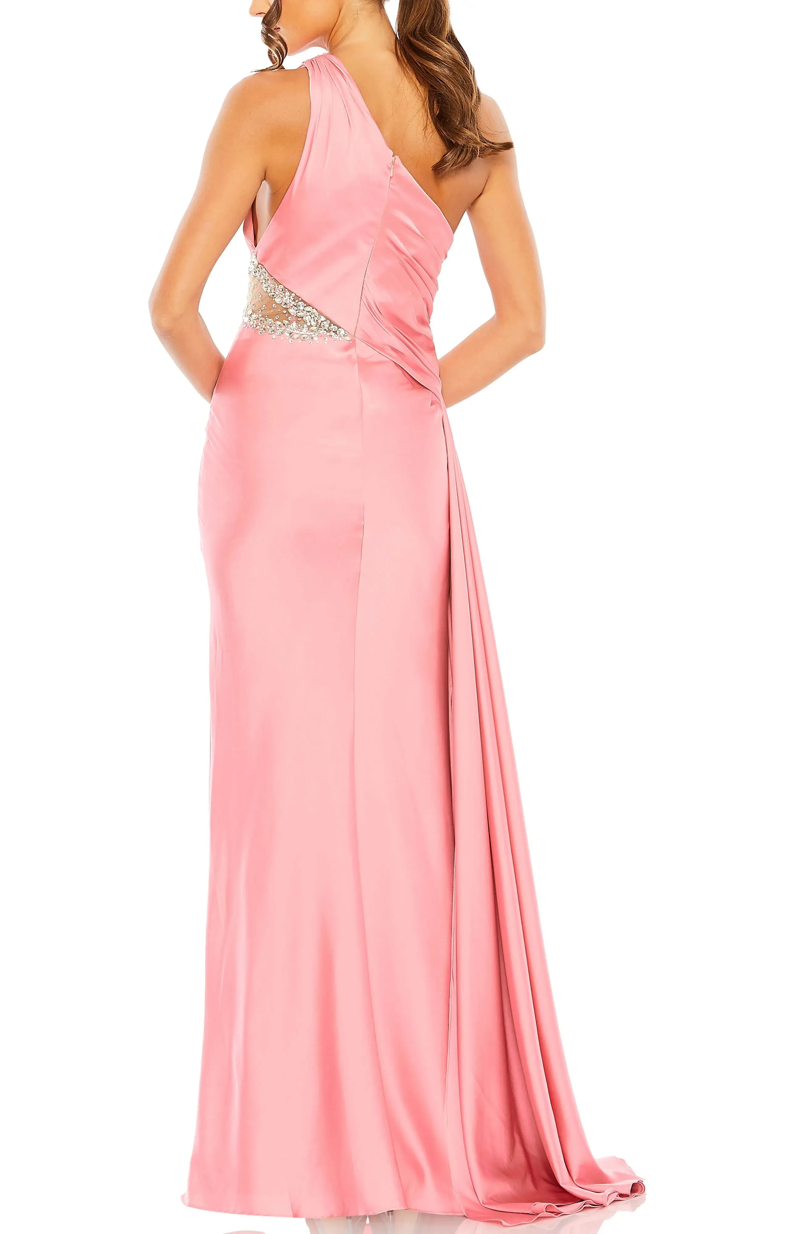 Glamorous Sheath One-Shoulder Sleeveless Cutout Back Floor Length For Women Prom Dress ﻿