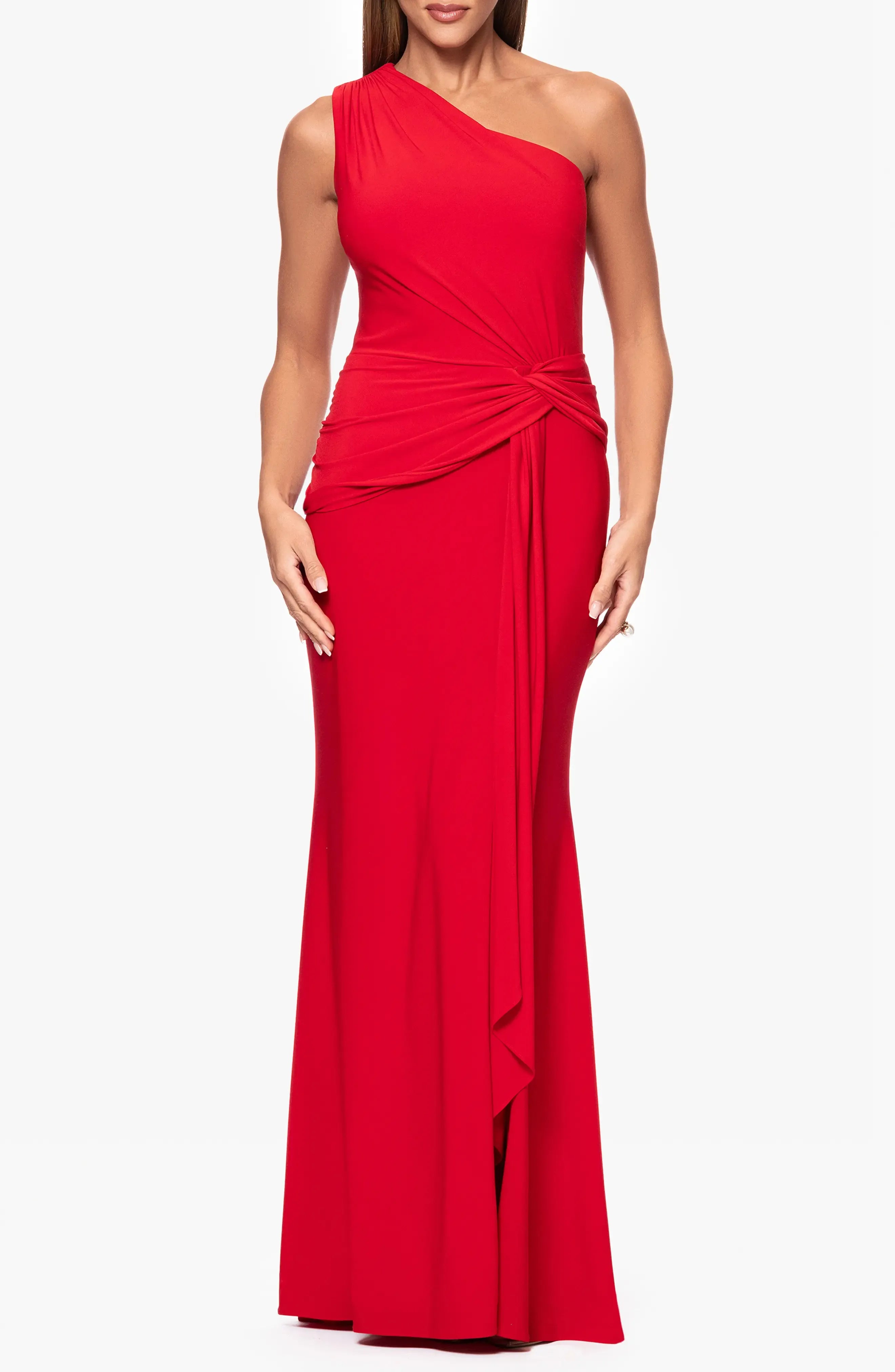 Glamorous Trumpet One Shoulder Sleeveless Ruched Back Maxi Evening Dress