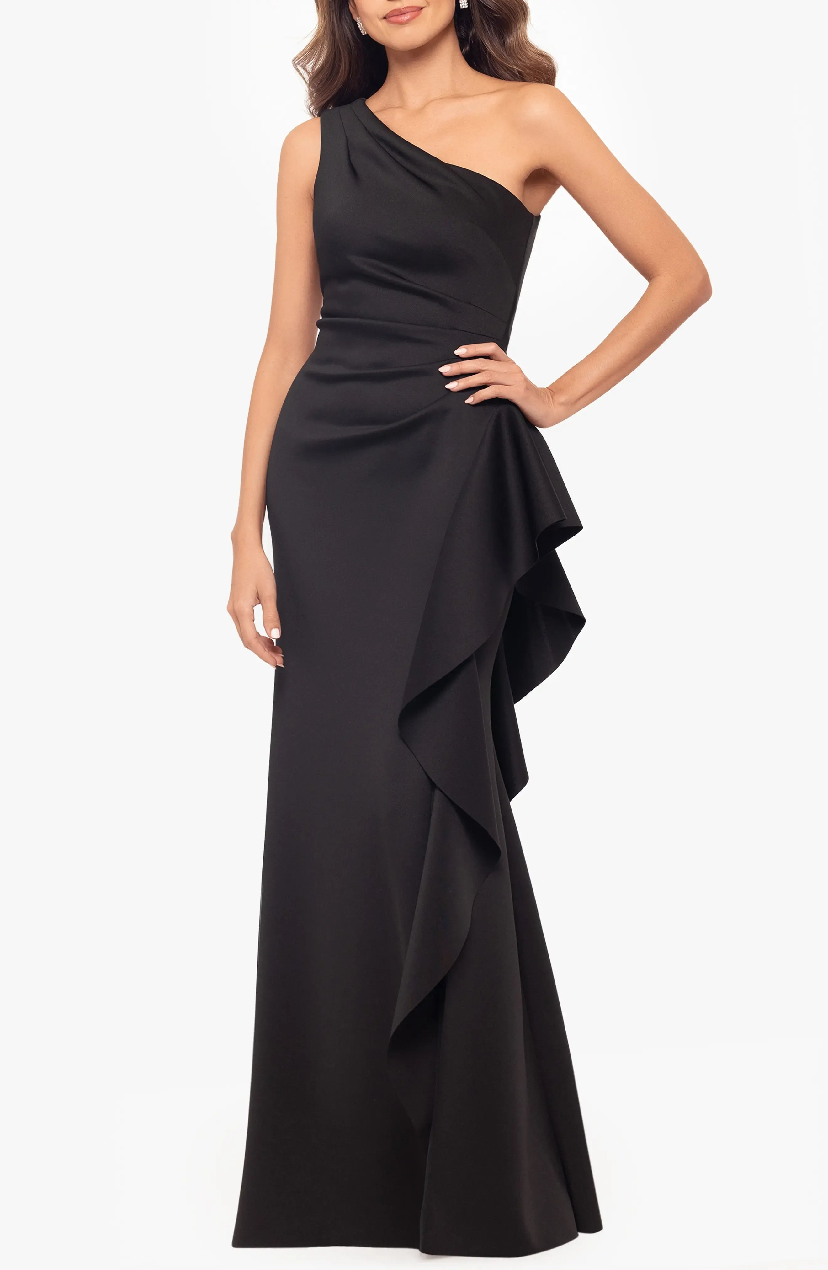 Glamorous Trumpet One Shoulder Sleeveless Ruffled Back Maxi For Sale Evening Dress