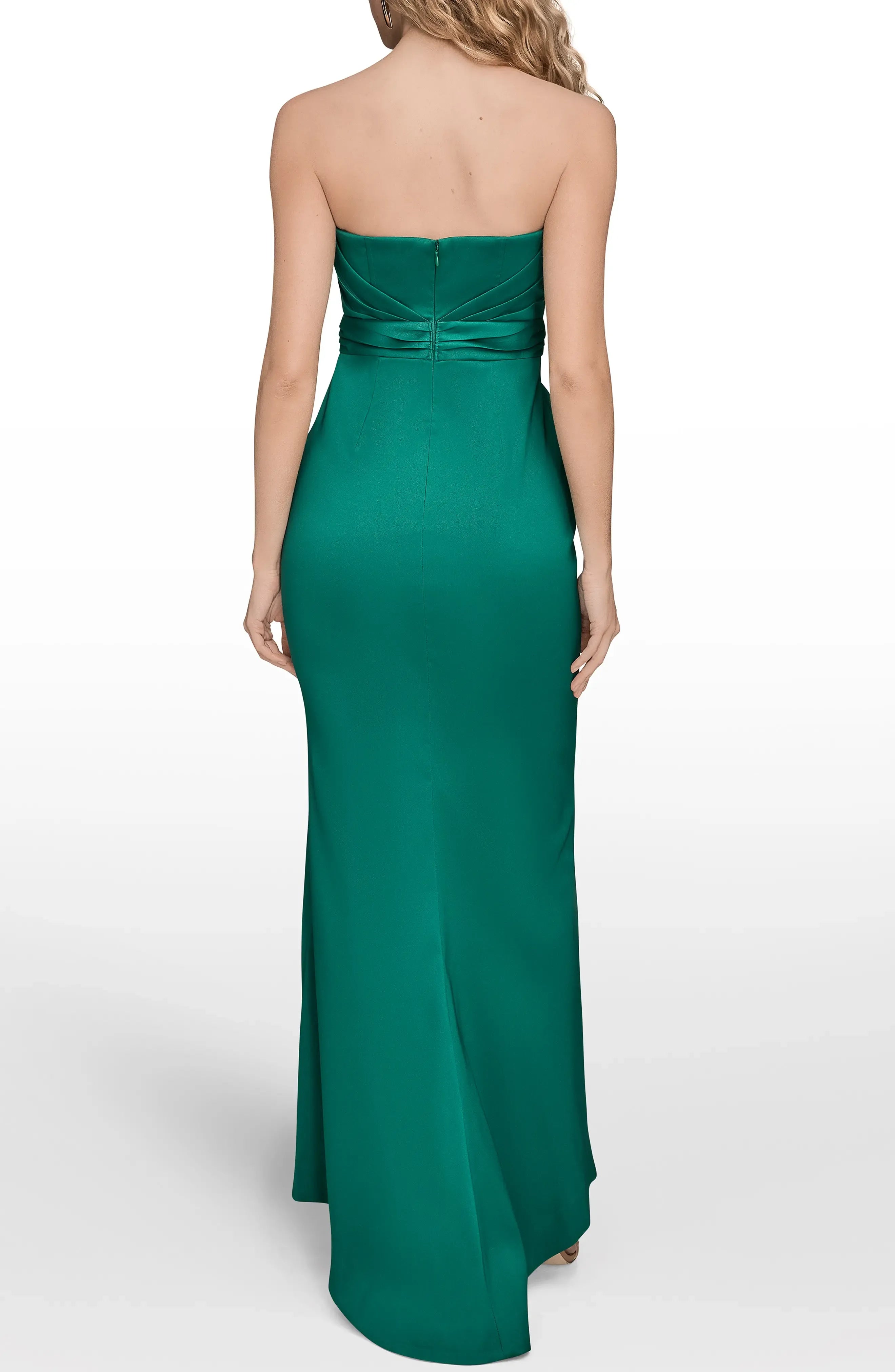 Glamorous Trumpet Strapless Twist Waist Ruched Back High Low For Sale Evening Dress