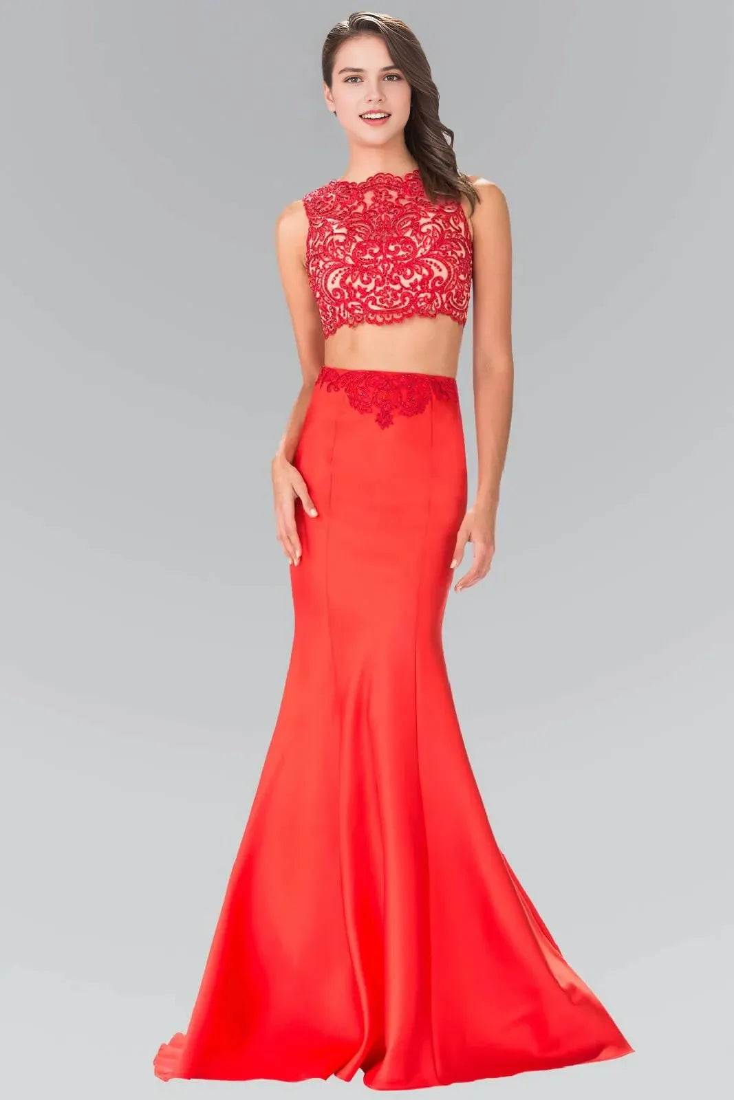 Glamorous Two-Piece High-Neck Sleeveless Zipper-Back Floor-Length Prom Dress