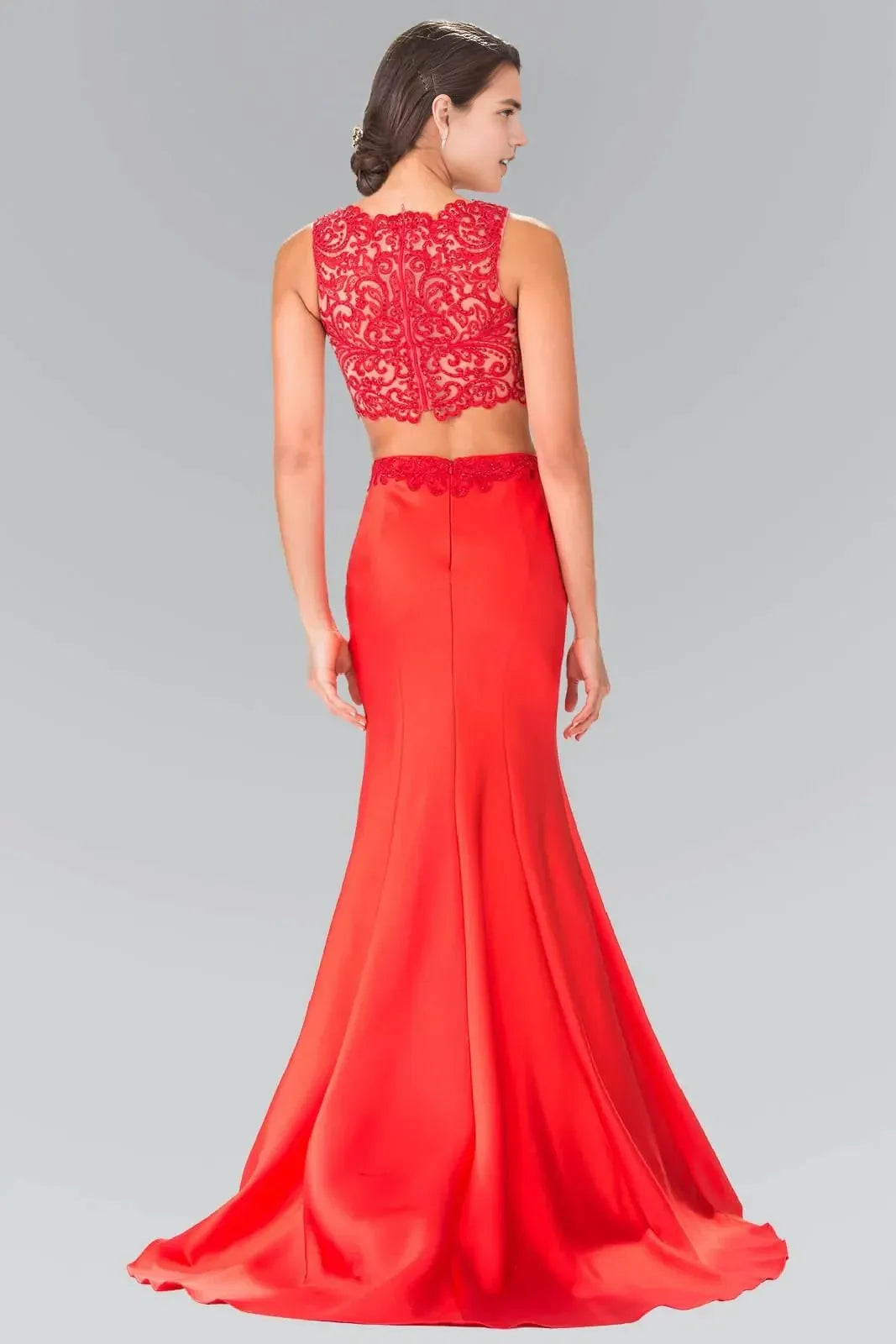 Glamorous Two-Piece High-Neck Sleeveless Zipper-Back Floor-Length Prom Dress