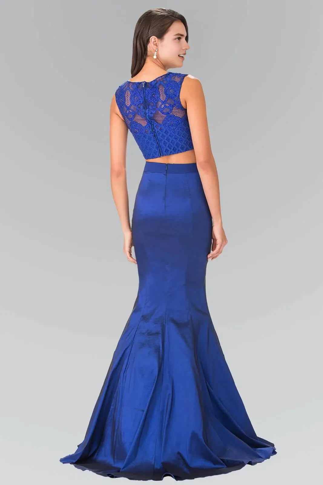 Glamorous Two-Piece High-Neck Sleeveless Zipper-Back Floor-Length Taffeta Prom Dress