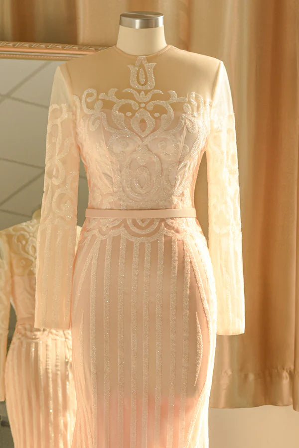 Glamorous Long Sleeve Sequins Prom Dress Mermaid Long Simple gentle atmospheric and unique design