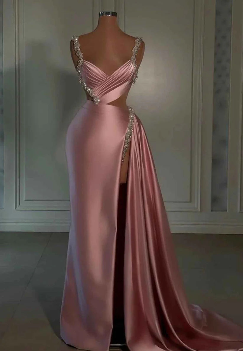 Glamorous Pink Prom Dress Sweetheart Spaghetti Strap With High Slit Trail simple gentle atmospheric and unique desi Bring summer colors to enhance whiteness