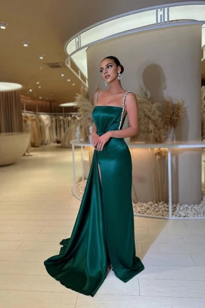 Glamorous Spaghetti Straps Sleeveless A-Line Satin Prom Dress with Sequined AccentsSimple gentle atmospheric and unique design