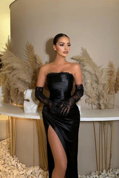 Glamorous Strapless Mermaid Column Satin Evening Gown with Ruffled Details Simple gentle atmospheric and unique design